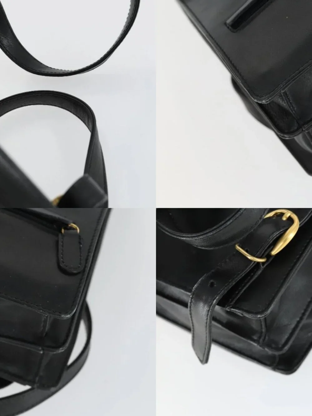 GUCCI Backpack Leather Black Gold Auth bs32276